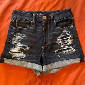 American Eagle Distressed Hi-Rise Stretchy Denim Shorts